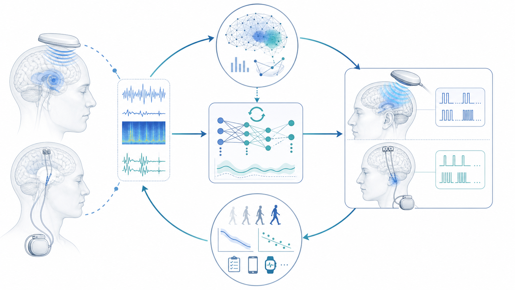 Conceptual illustration of closed-loop neurostimulation systems